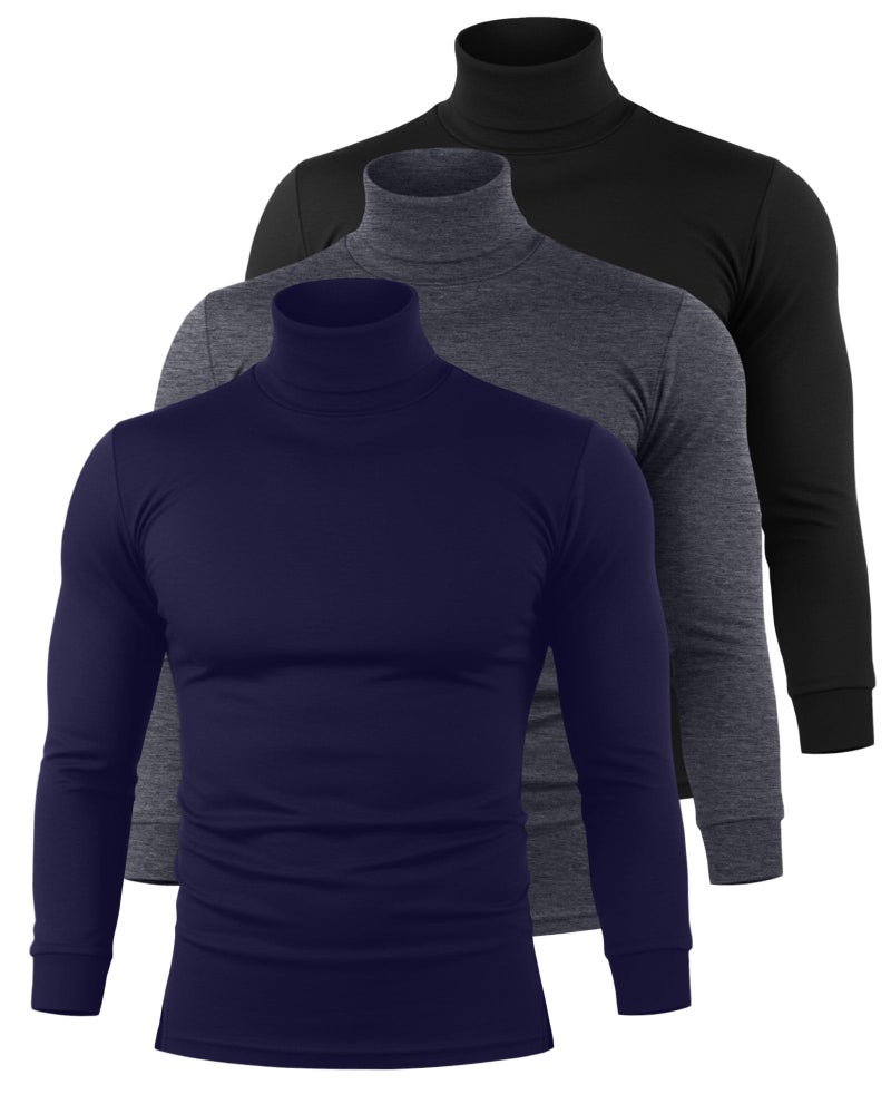 Riyiper 3 Pack Men's Turtleneck Shirts Thermal Basic Knitted Long Sleeve Casual Slim Fit Winter Pullover Tops(Black, Dark Grey, Navy Blue,L) - Image 1