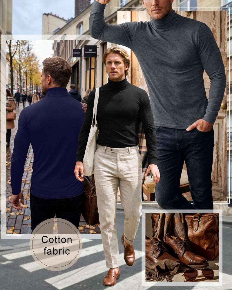 Riyiper 3 Pack Men's Turtleneck Shirts Thermal Basic Knitted Long Sleeve Casual Slim Fit Winter Pullover Tops(Black, Dark Grey, Navy Blue,L) - Image 3