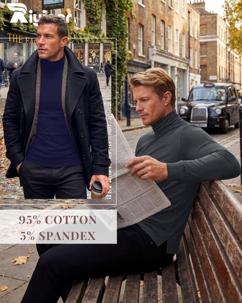 Riyiper 3 Pack Men's Turtleneck Shirts Thermal Basic Knitted Long Sleeve Casual Slim Fit Winter Pullover Tops(Black, Dark Grey, Navy Blue,L) - Image 4