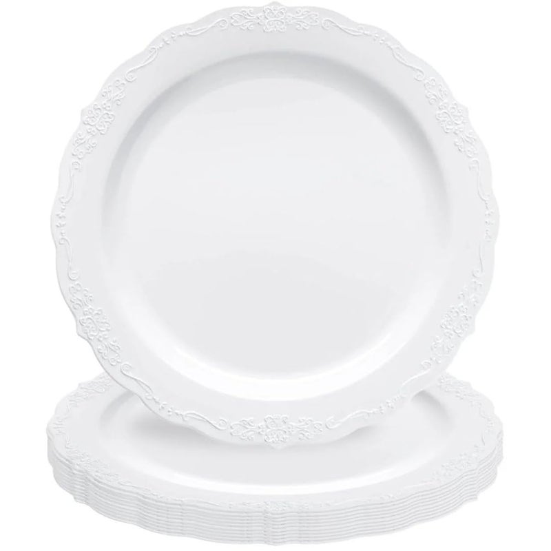 Kaya White Vintage Round Disposable Dinner Plates  10 Packs of 10 Stylish Design Perfect For Any Occasion