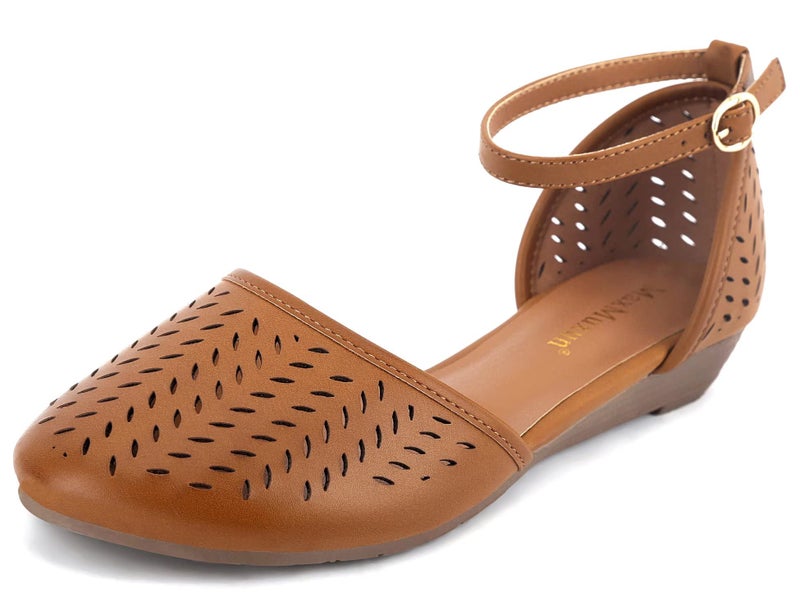 MaxMuxun Women's Ankle Strap Cage Closed Toe Flat Sandals Brown Size 6 - Image 1