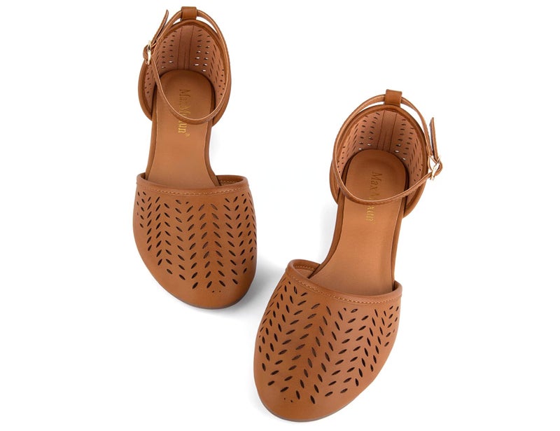 MaxMuxun Women's Ankle Strap Cage Closed Toe Flat Sandals Brown Size 6 - Image 4