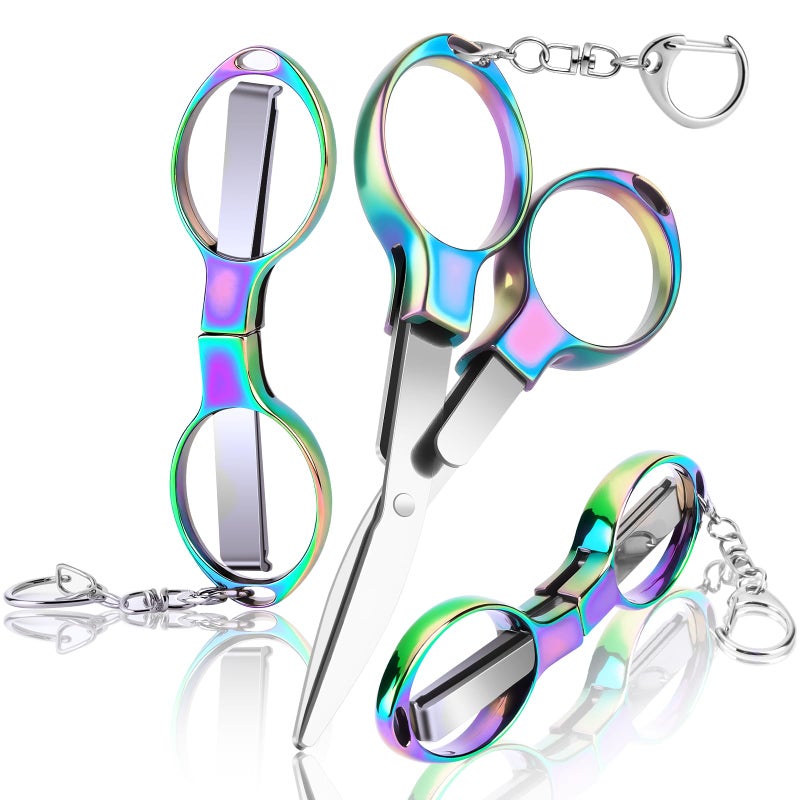 Hapdream 3 Pcs Folding Stainless Steel Portable Mini Badge Scissors with 3 Keychains, Safety Foldable Pocket Travel Small Scissors All Purpose for Nurse Accessories, Travel, Office, Craft, Sewing, Home (Color) - Image 1