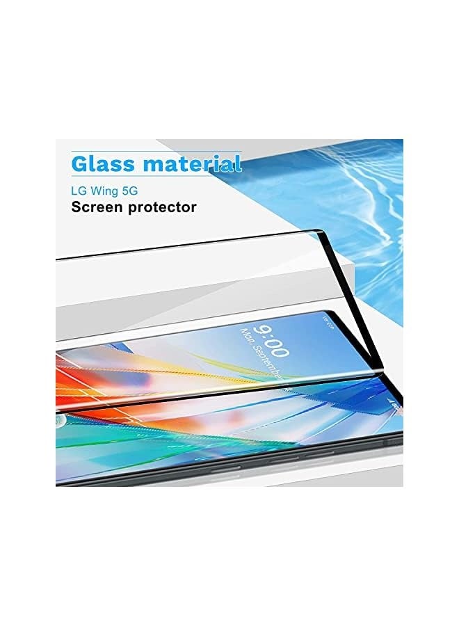 بروماس واقي شاشة من الزجاج المقوى ثلاثي الأبعاد بتغطية كاملة ومقاوم للخدش وخماسي الأبعاد لهاتف LG Wing 5G أسود - Image 2