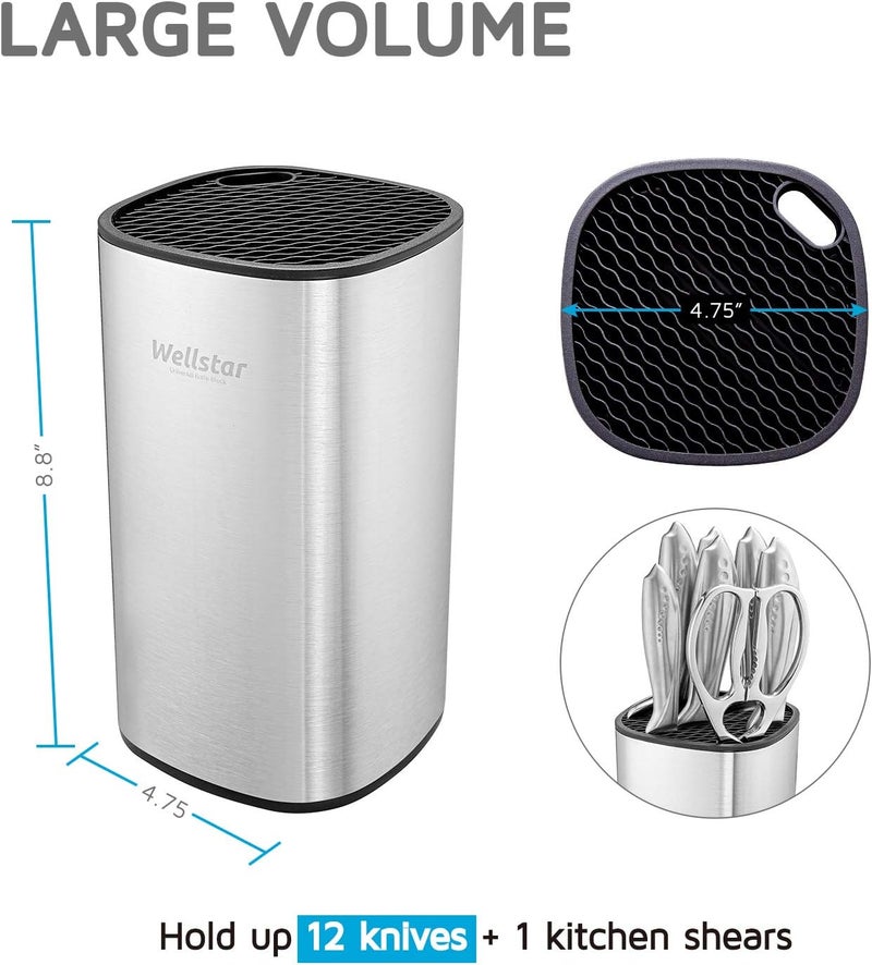 WELLSTAR Universal Knife Block Holder, Stainless Steel Knife Stand Without Knives, Safe Space Saver Large Volume Stable Knife Storage with Scissors Slot, Detachable for Easy Cleaning - Square - Image 2