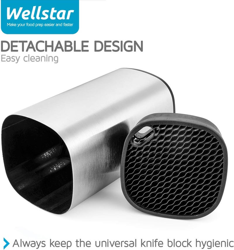 WELLSTAR Universal Knife Block Holder, Stainless Steel Knife Stand Without Knives, Safe Space Saver Large Volume Stable Knife Storage with Scissors Slot, Detachable for Easy Cleaning - Square - Image 4