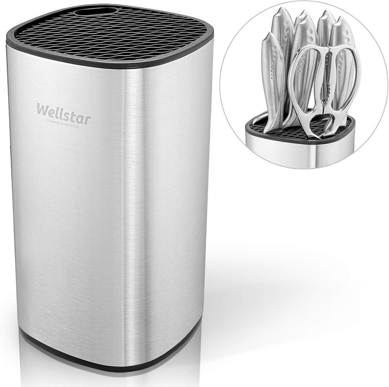 WELLSTAR Universal Knife Block Holder, Stainless Steel Knife Stand Without Knives, Safe Space Saver Large Volume Stable Knife Storage with Scissors Slot, Detachable for Easy Cleaning - Square - Image 1