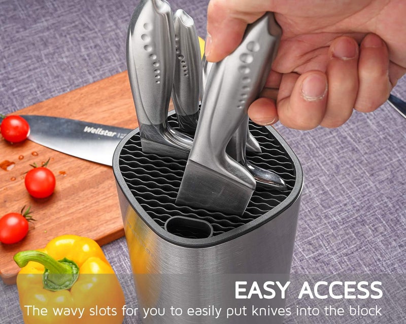 WELLSTAR Universal Knife Block Holder, Stainless Steel Knife Stand Without Knives, Safe Space Saver Large Volume Stable Knife Storage with Scissors Slot, Detachable for Easy Cleaning - Square - Image 5