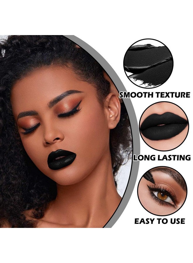 كيو اي يو اف اس اس اي مجموعة أحمر شفاه غير لامع أسود وقلم تحديد الشفاه، مجموعة أحمر شفاه سائل أسود، ملمع شفاه مقاوم للتلطخ، لون شفاه يدوم طويلاً، مناسب لمكياج الهالوين والتنكر القوطي، مكياج شفاه أسود - Image 3