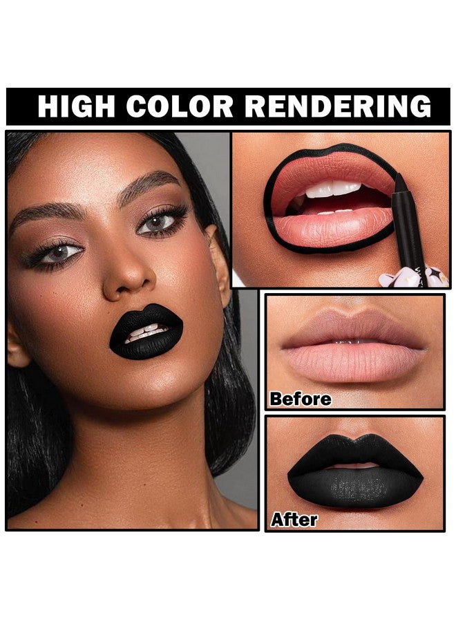كيو اي يو اف اس اس اي مجموعة أحمر شفاه غير لامع أسود وقلم تحديد الشفاه، مجموعة أحمر شفاه سائل أسود، ملمع شفاه مقاوم للتلطخ، لون شفاه يدوم طويلاً، مناسب لمكياج الهالوين والتنكر القوطي، مكياج شفاه أسود - Image 2