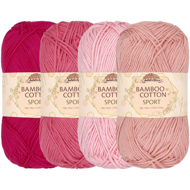 BambooMN JubileeYarn Bamboo Cotton Sport Yarn  50gSkein  Shades of Pink  4 Skeins