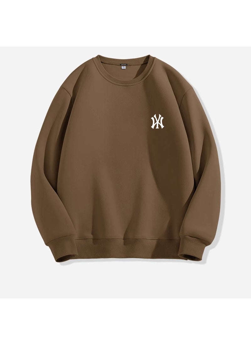 Generic - Autumn/winter Round Neck Printed Solid Color Sweatshirt Pullover Loose-fit Versatile Long Sleeve T-shirt Top Casual Style Brown - Image 1