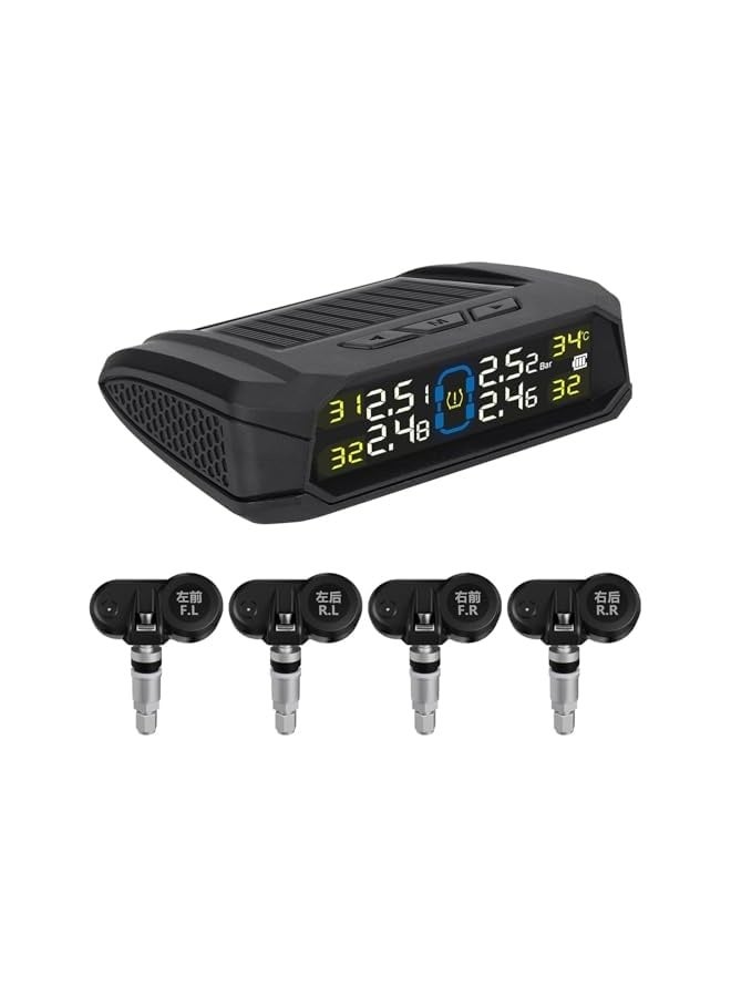 نظام مراقبة ضغط الإطارات، نظام ضغط إطارات شمسية لاسلكي مع شاشة LCD، 6 أوضاع إنذار و4 مستشعرات داخلية، نظام عرض ضغط الإطارات في الوقت الحقيقي للسيارة SUV MPV - Image 1