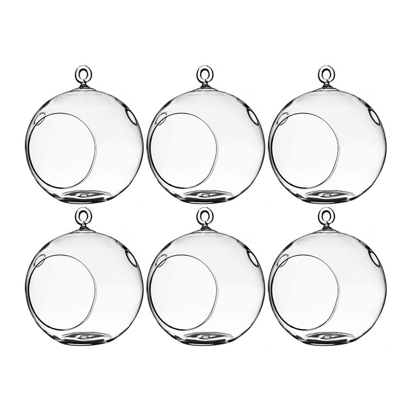 WGVI WGV Hanging Terrarium Globe Width 5 Height 6 DIY Air Succulent Planter Clear Glass Vase Orb with Flat Bottom Candle Holder for Windowsill Outdoor Garden Decor 6 Pieces Bulk 