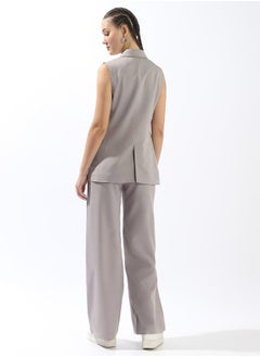 HIGH STAR Women's Grey Polyester Blend Solid Double-Breasted Button Down Vest Full Chinos Tailored Fit Co-Ords  - Image 5