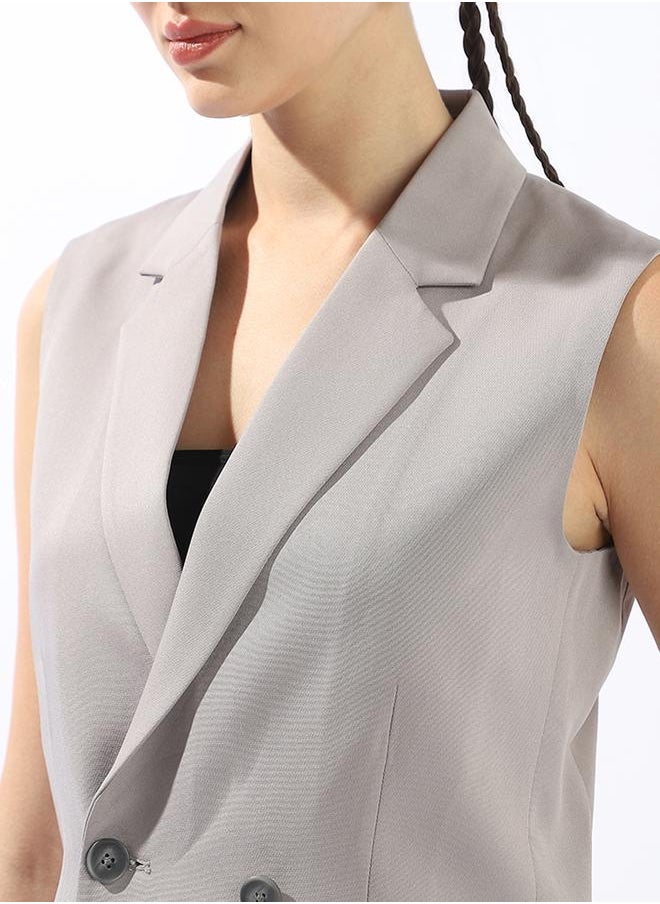 HIGH STAR - Women's Grey Polyester Blend Solid Double-Breasted Button Down Vest Full Chinos Tailored Fit Co-Ords - Image 1