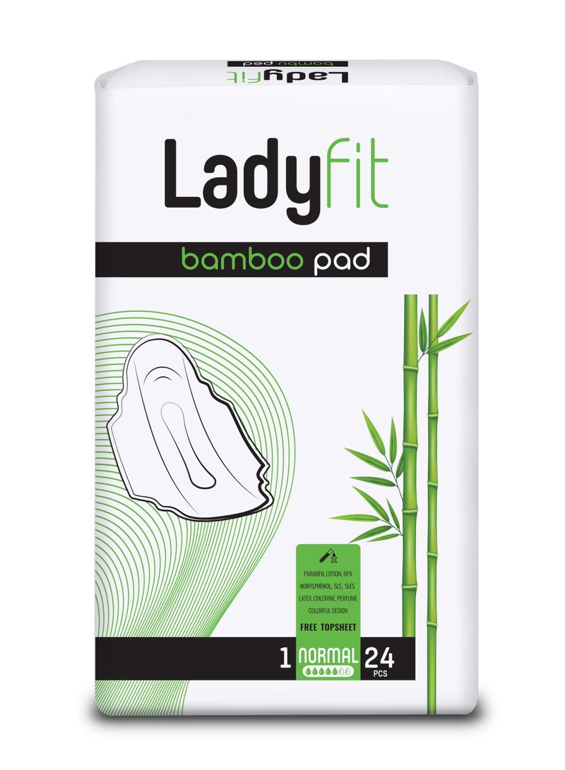 Lady fit Bamboo Normal Sanitary Pads, 24 PCS,Long Protection