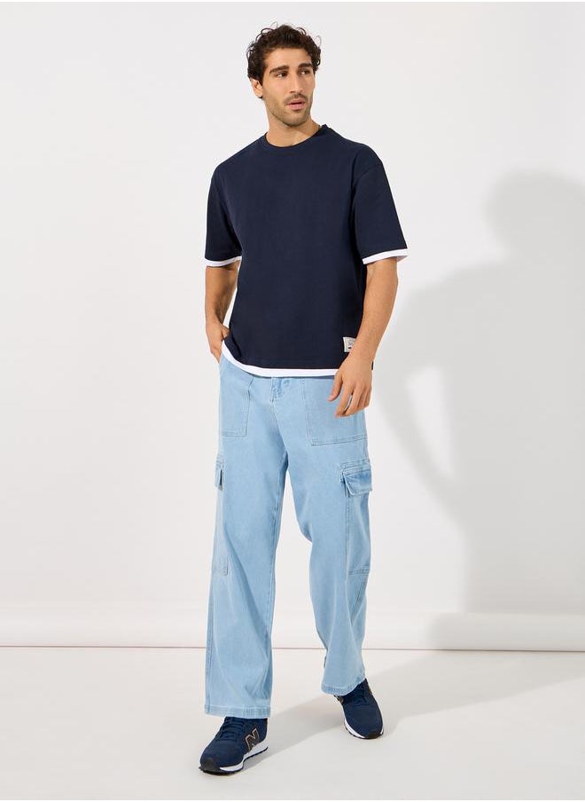 Styli - Contrast Panel Oversized T-Shirt with Badge Detail - Image 1