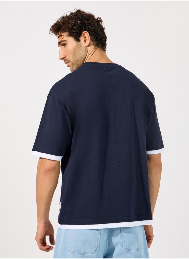 Styli - Contrast Panel Oversized T-Shirt with Badge Detail - Image 1