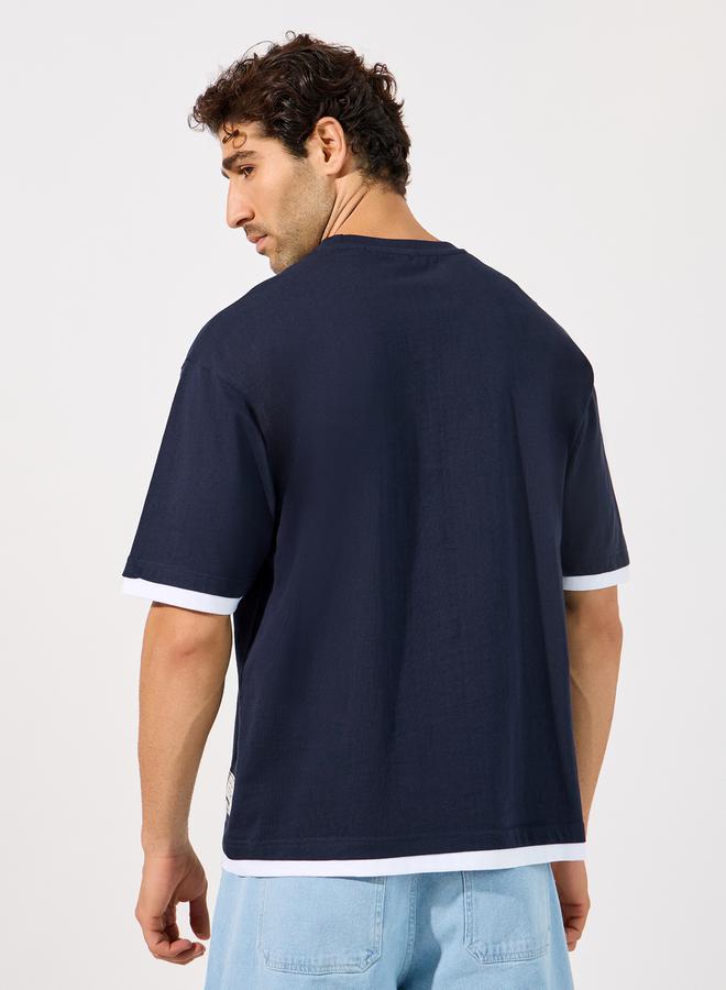 Styli Contrast Panel Oversized T-Shirt with Badge Detail - Image 5
