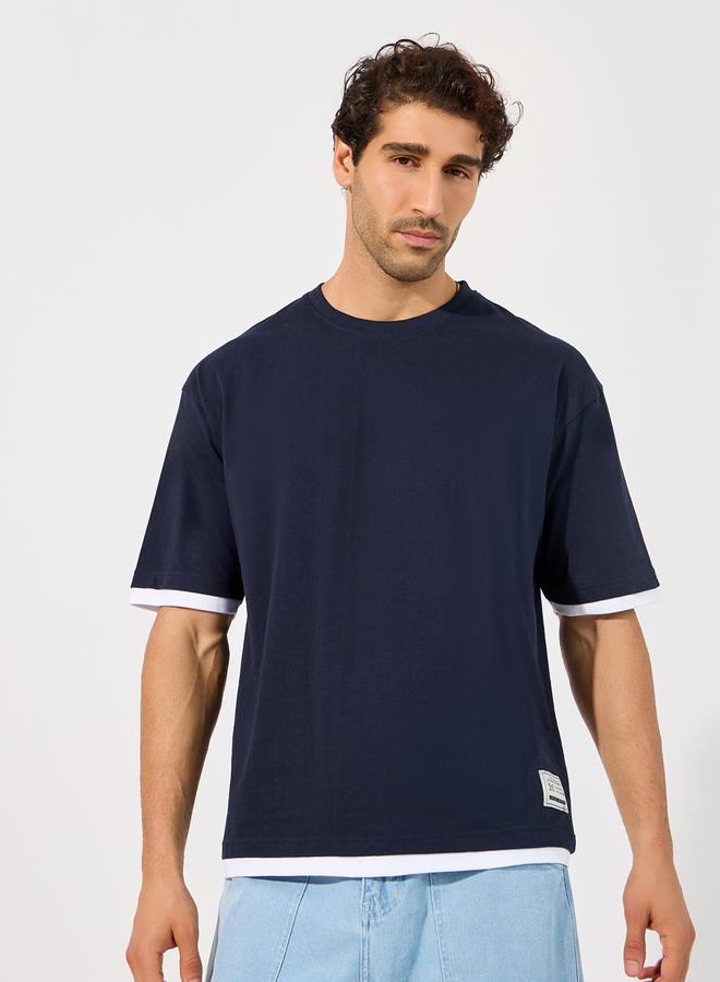 Styli Contrast Panel Oversized T-Shirt with Badge Detail - Image 3
