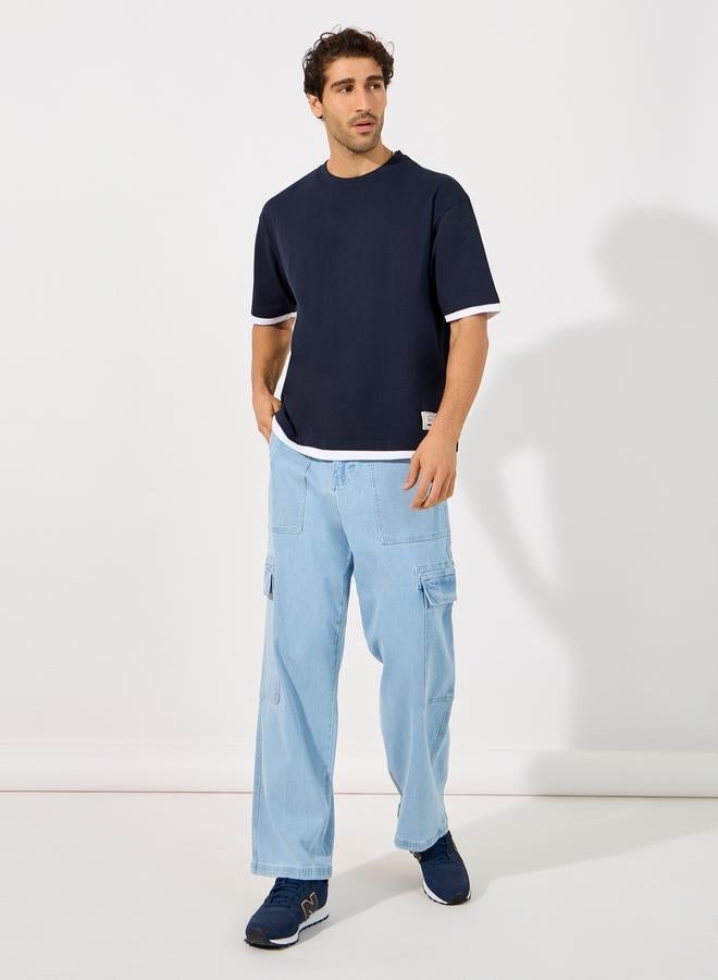 Styli Contrast Panel Oversized T-Shirt with Badge Detail - Image 2