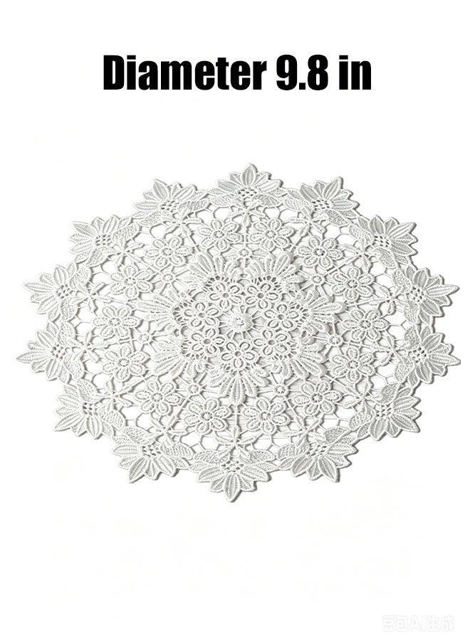 KANGLI Set of 3 Round Embroidered Table Mats, Round Table Mat Made of White Lace, Lace Doilies, Crochet Doilies, Suitable for Cups, Drinks, Bowls, Pots, Plates, Vases, Antique Tablecloths, 25 cm - Image 5