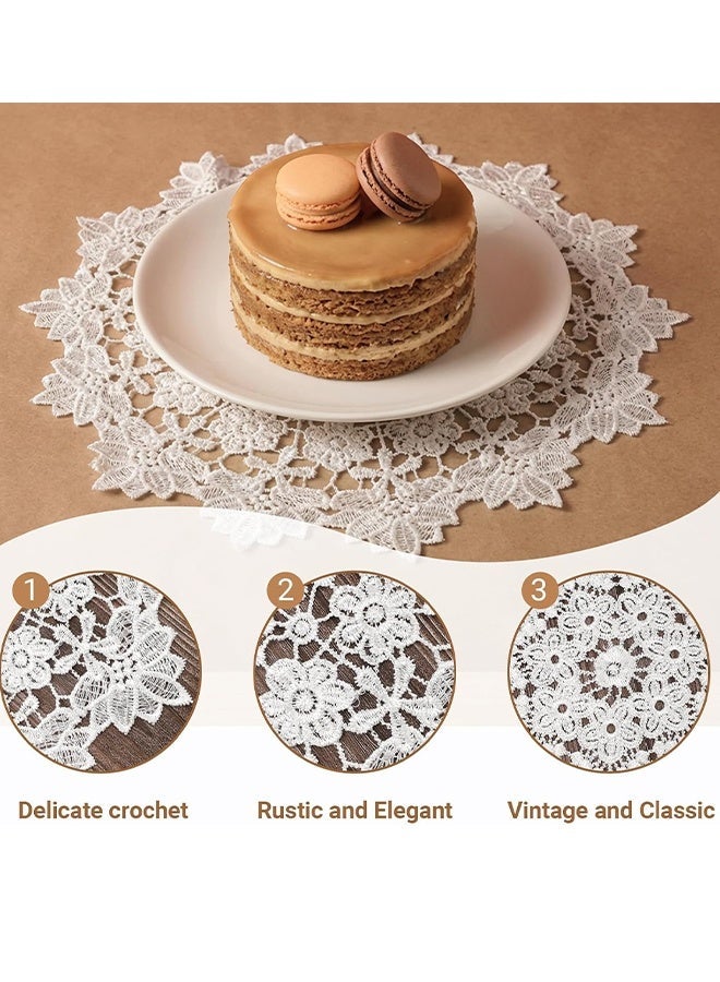 KANGLI Set of 3 Round Embroidered Table Mats, Round Table Mat Made of White Lace, Lace Doilies, Crochet Doilies, Suitable for Cups, Drinks, Bowls, Pots, Plates, Vases, Antique Tablecloths, 25 cm - Image 3