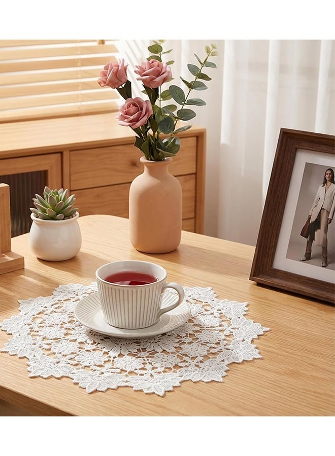 KANGLI Set of 3 Round Embroidered Table Mats, Round Table Mat Made of White Lace, Lace Doilies, Crochet Doilies, Suitable for Cups, Drinks, Bowls, Pots, Plates, Vases, Antique Tablecloths, 25 cm - Image 2