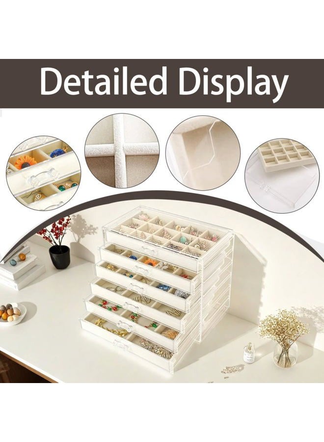 Watpot Acrylic Jewelry Box with 6 Drawers, Clear Earring Storage Organizer Display Case for Women Girls, Beige - Image 3