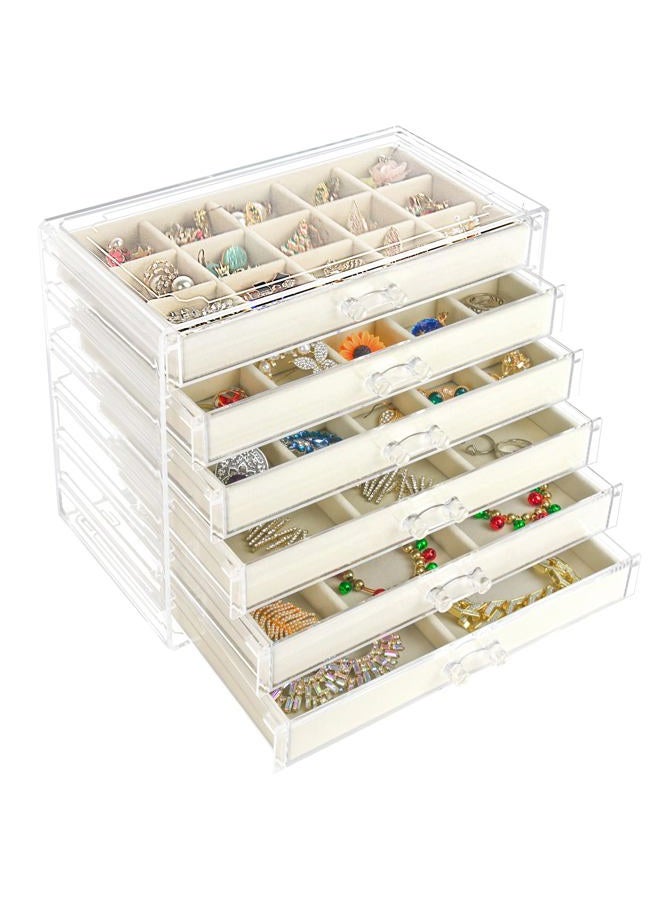 Watpot Acrylic Jewelry Box with 6 Drawers, Clear Earring Storage Organizer Display Case for Women Girls, Beige - Image 1