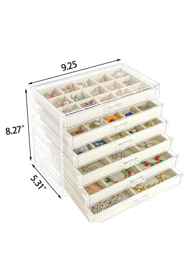 Watpot Acrylic Jewelry Box with 6 Drawers, Clear Earring Storage Organizer Display Case for Women Girls, Beige - Image 2