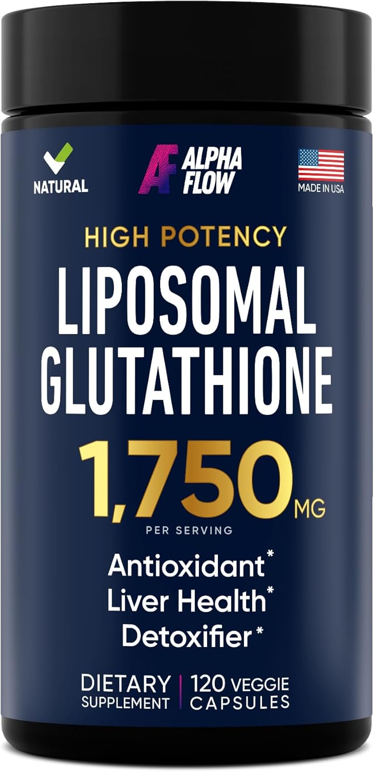 ALPHA FLOW Liposomal Glutathione Supplement 1000MG  750MG Glutathione Liposomal with VIT C  Phospholipid Antioxidant Complex  Liver Detox and Immune Support Supplement  120 Caps  PowderLiquid Alternative - Image 1