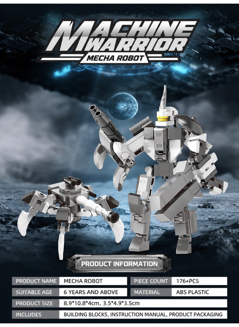 2 In 1 Mecha Warrior Robot Building Blocks Set Posable Sci Fi Combat Bricks Kit 176 Pcs ABS Constructible Action Figure With Flexible Movable Joints STEM Educational Building Toy Gift For Kids Boys Girls Ages 6 And Up Birthday Holiday Home Desktop Collection Display - Image 5