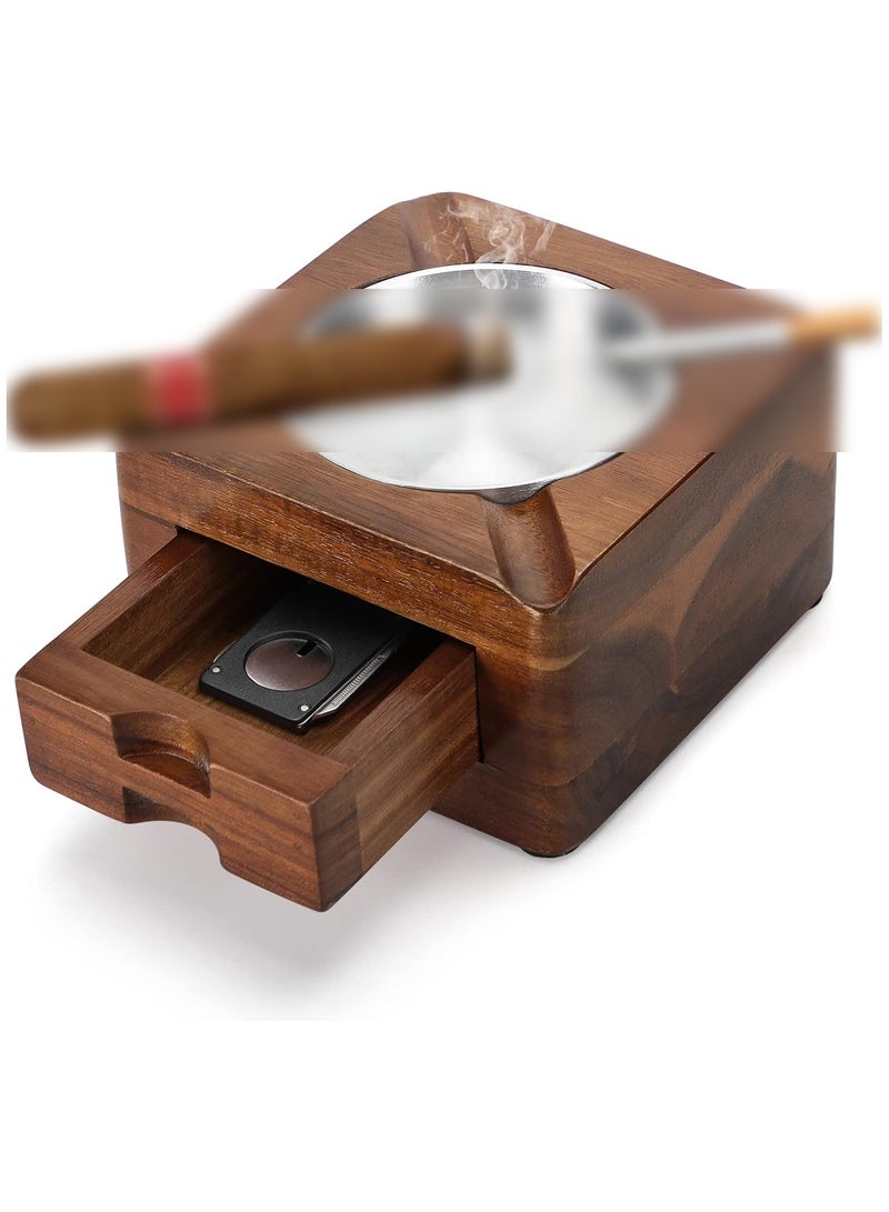 CMGTYYD. منفضة سجائر خشبية، منفضة سجائر مربعة ذات 4 فتحات وحامل سجائر مع درج لإكسسوارات السجائر للاستخدام الداخلي والخارجي في الفناء والمكتب المنزلي، هدايا سجائر مخصصة للرجال - Image 1