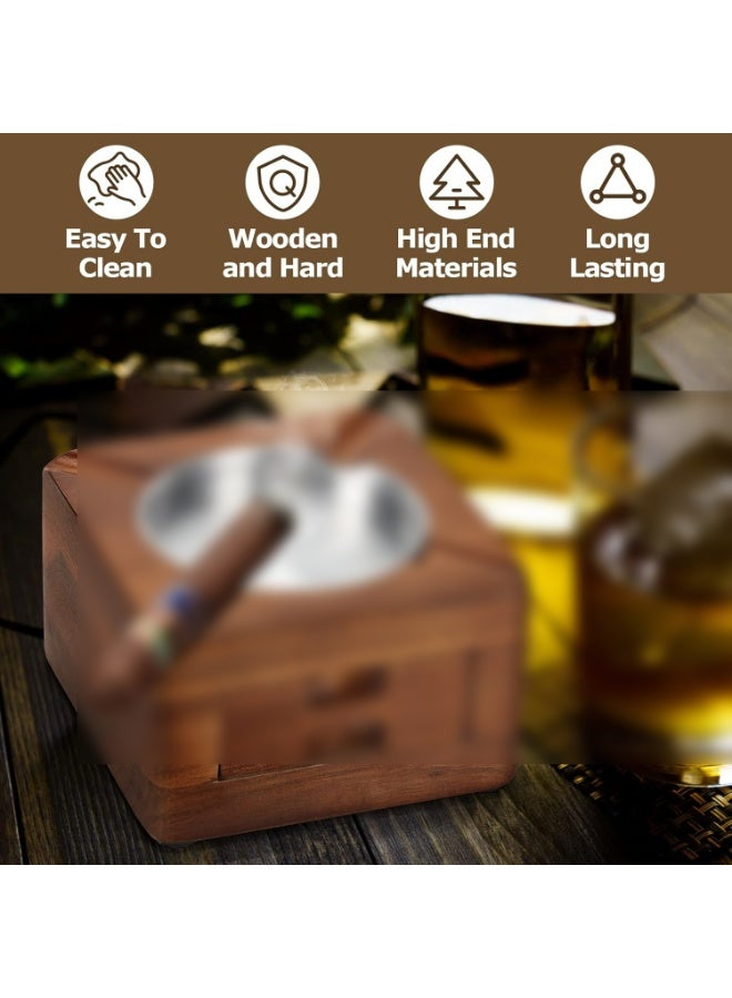 CMGTYYD. منفضة سجائر خشبية، منفضة سجائر مربعة ذات 4 فتحات وحامل سجائر مع درج لإكسسوارات السجائر للاستخدام الداخلي والخارجي في الفناء والمكتب المنزلي، هدايا سجائر مخصصة للرجال - Image 5