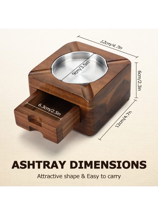 CMGTYYD. منفضة سجائر خشبية، منفضة سجائر مربعة ذات 4 فتحات وحامل سجائر مع درج لإكسسوارات السجائر للاستخدام الداخلي والخارجي في الفناء والمكتب المنزلي، هدايا سجائر مخصصة للرجال - Image 2