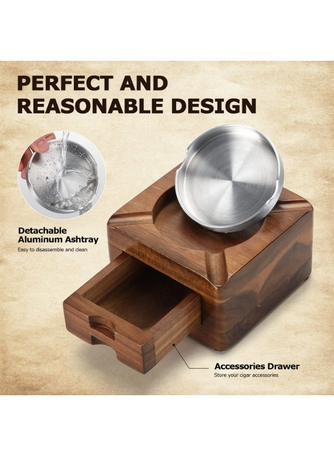 CMGTYYD. منفضة سجائر خشبية، منفضة سجائر مربعة ذات 4 فتحات وحامل سجائر مع درج لإكسسوارات السجائر للاستخدام الداخلي والخارجي في الفناء والمكتب المنزلي، هدايا سجائر مخصصة للرجال - Image 4