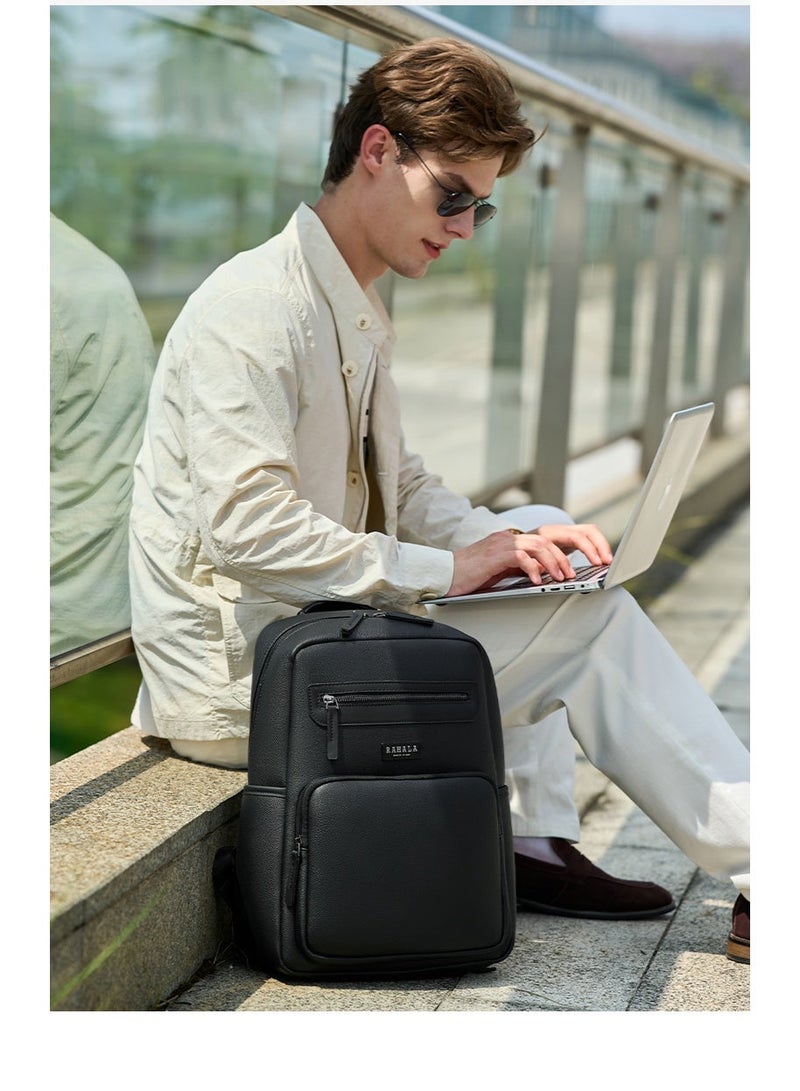 RAHALA RAL821 Luxury Black Leather Backpack for Men and Women, Water Resistant Laptop Bag for Work, Travel, College - Casual and Stylish Design - Image 3