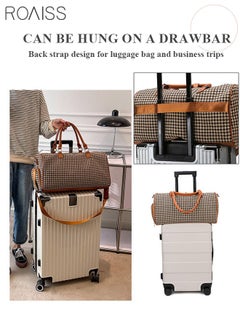 roaiss Houndstooth Pattern Large Capacity Duffel  Brown Bag Retro Chic Luggage Handbag Wet and Dry Separation Shoes Compartment Crossbody Bag for Women Fitness Sports Trip  - Image 4