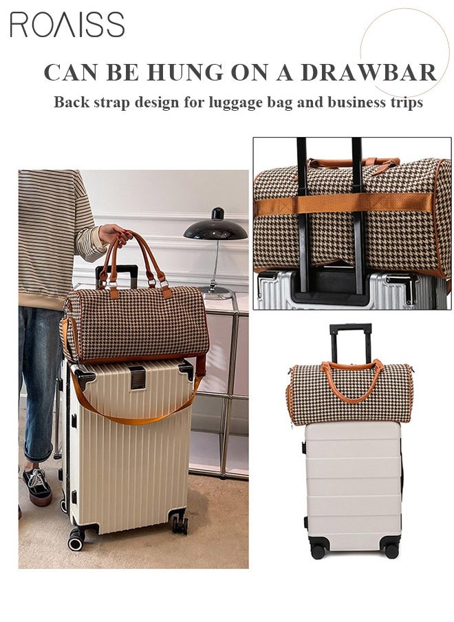 roaiss - Houndstooth Pattern Large Capacity Duffel  Brown Bag Retro Chic Luggage Handbag Wet and Dry Separation Shoes Compartment Crossbody Bag for Women Fitness Sports Trip - Image 1