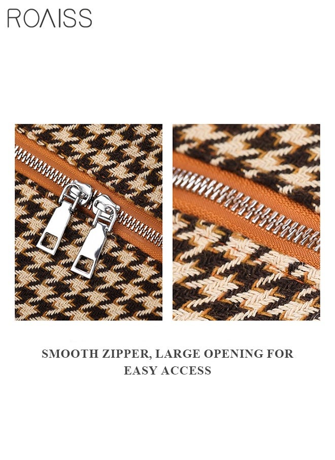 roaiss - Houndstooth Pattern Large Capacity Duffel  Brown Bag Retro Chic Luggage Handbag Wet and Dry Separation Shoes Compartment Crossbody Bag for Women Fitness Sports Trip - Image 1