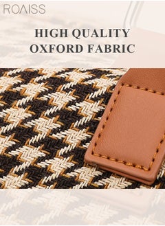 roaiss Houndstooth Pattern Large Capacity Duffel  Brown Bag Retro Chic Luggage Handbag Wet and Dry Separation Shoes Compartment Crossbody Bag for Women Fitness Sports Trip  - Image 5