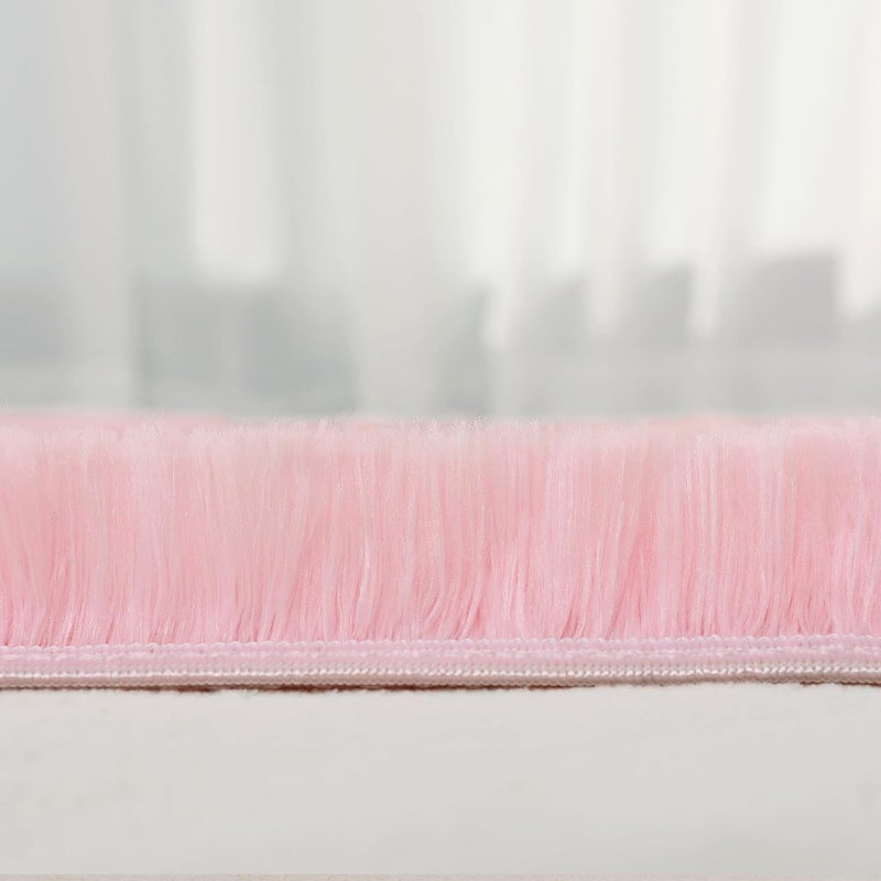 LimitlessFunN 4.6x4 Feet Plush Baby Nursery Rug, Kids Fuzzy Play Mat for Hexagon Princess Tent, Fluffy Carpet Rugs for Girls Room, Pink - Image 3