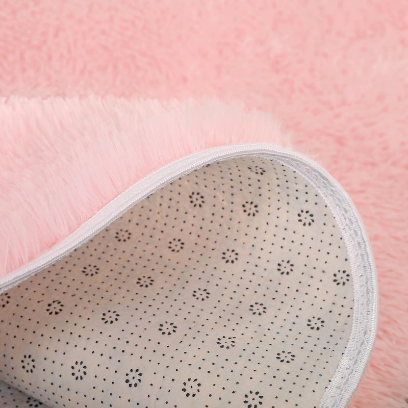 LimitlessFunN 4.6x4 Feet Plush Baby Nursery Rug, Kids Fuzzy Play Mat for Hexagon Princess Tent, Fluffy Carpet Rugs for Girls Room, Pink - Image 4