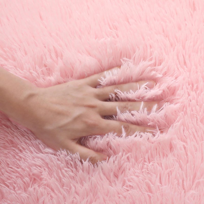LimitlessFunN 4.6x4 Feet Plush Baby Nursery Rug, Kids Fuzzy Play Mat for Hexagon Princess Tent, Fluffy Carpet Rugs for Girls Room, Pink - Image 2