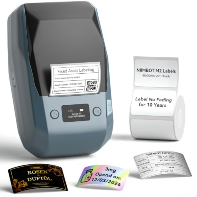 M2 2 Inch Thermal Transfer Label Maker, 300DPI tooth Label Printer, Label Maker Machine for Office, Garden, Lab, Outdoor Equipment, Cable, Jewelry, 8-10 Years Duration for Label - Image 1