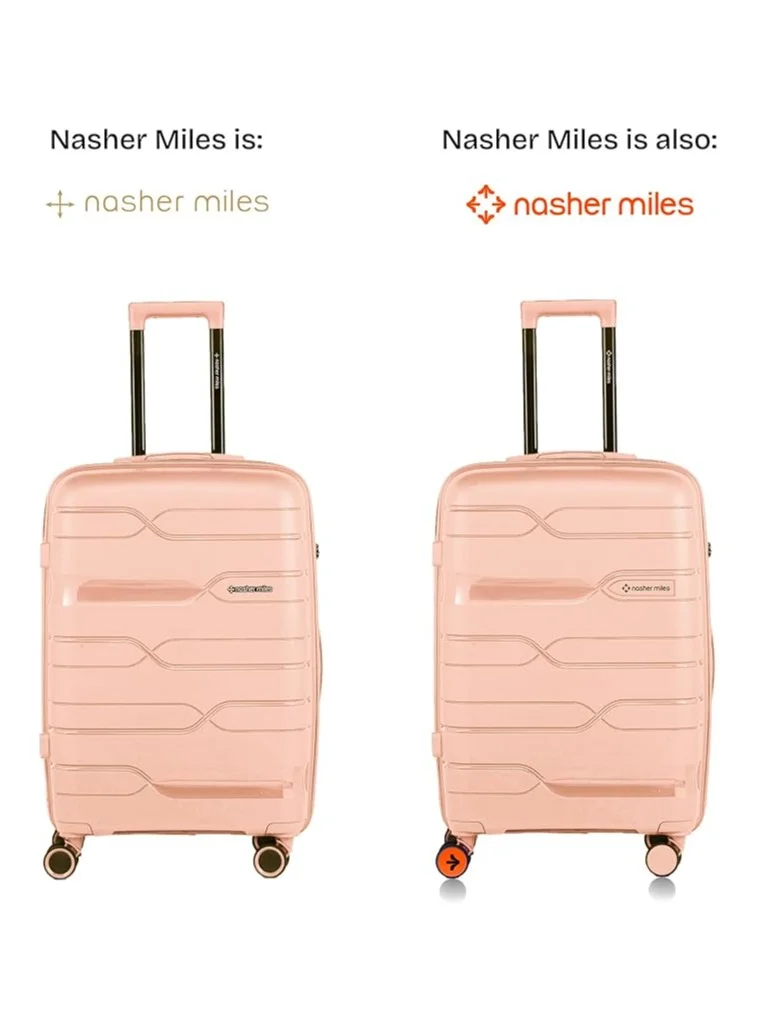 nasher miles Nasher Miles Paris Hard-Sided Polypropylene Check-in Luggage 24 inch | 65cm | 8 Wheels Medium Trolley Bag for Travel | Suitcase (Peach)