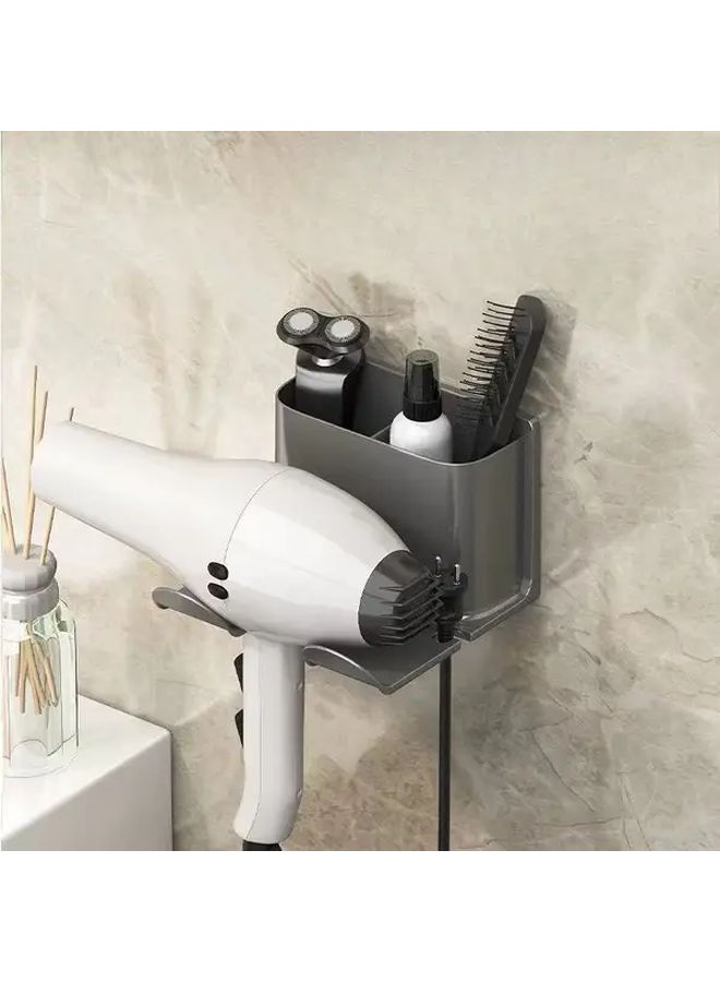 White No Drill Wall Mounted Hair Dryer Holder Adjustable Bathroom Storage Rack - Image 4