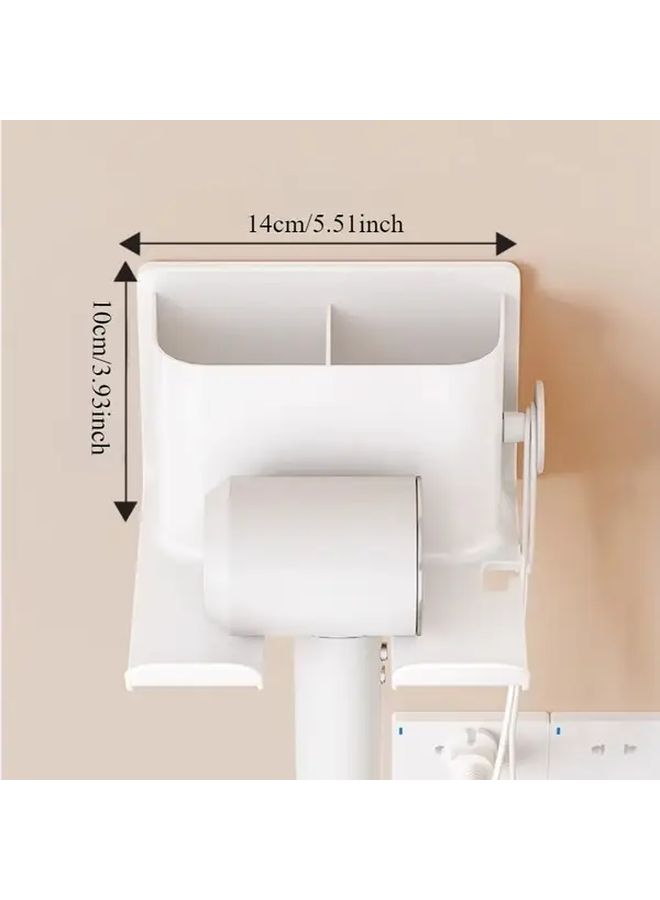 White No Drill Wall Mounted Hair Dryer Holder Adjustable Bathroom Storage Rack - Image 3